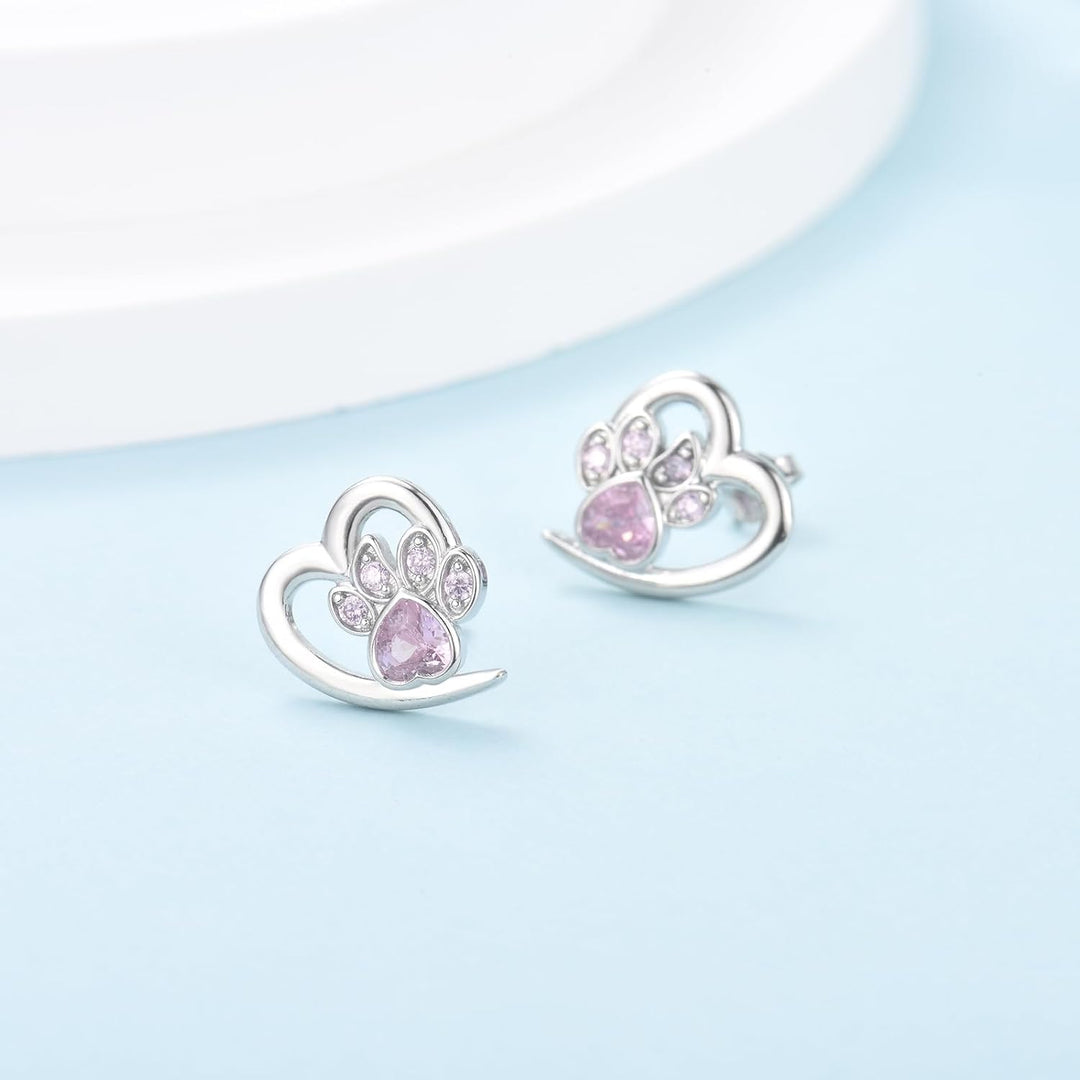Earrings with Paw Prints & Heart – Pet Lover Jewelry