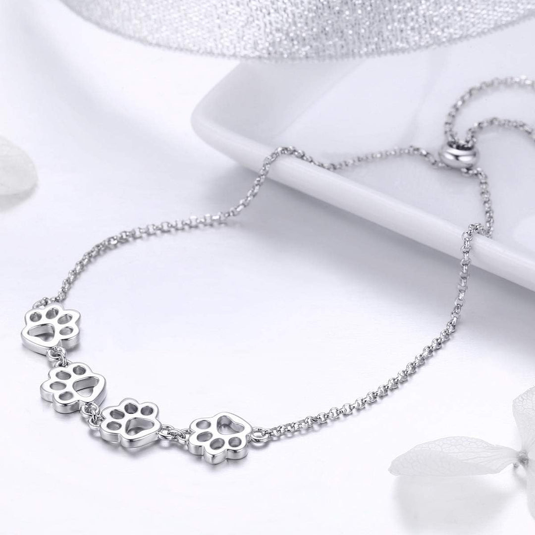 Sterling Silver Dog Paw Print Bracelet – Adjustable Bracelet