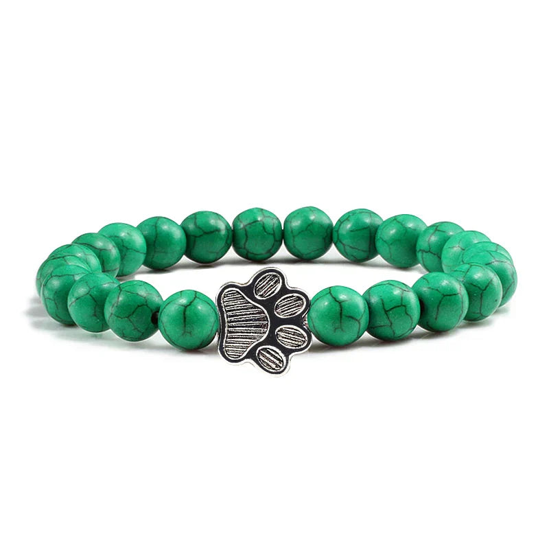 Natural Stone Bracelet with Paw Pendant – Elastic Beaded Bracelet for Men & Women