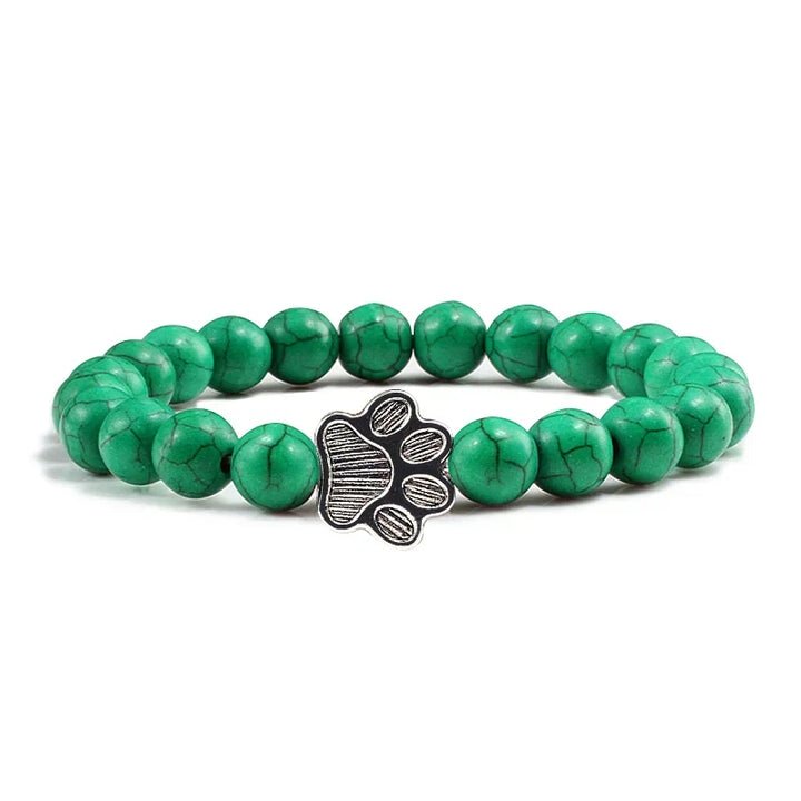 Natural Stone Bracelet with Paw Pendant – Elastic Beaded Bracelet for Men & Women