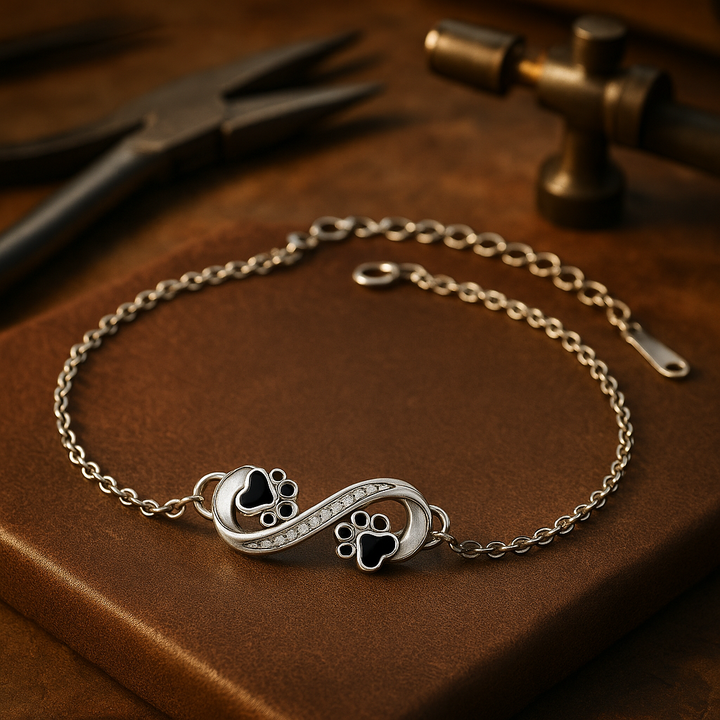 Infinity Symbol Bracelet with Paw Print Charm & Zirconia