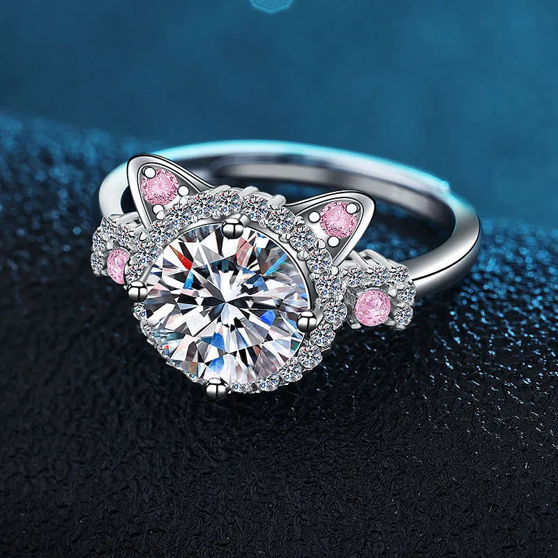 Adjustable Cat Ring with Zirconia – Cute Women's Ring