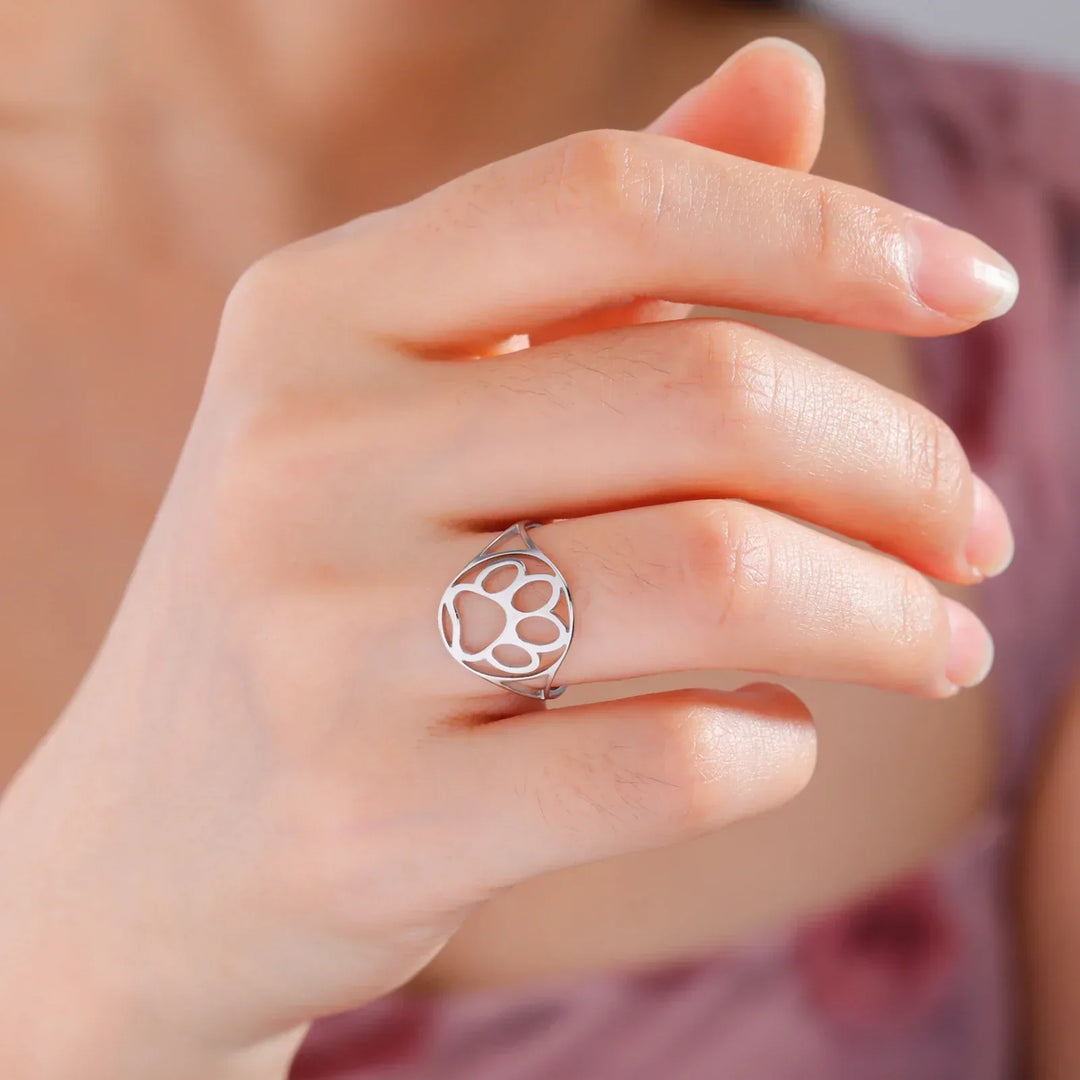 Delicate Paw Ring – Open Stainless Steel Ring with Animal Motif