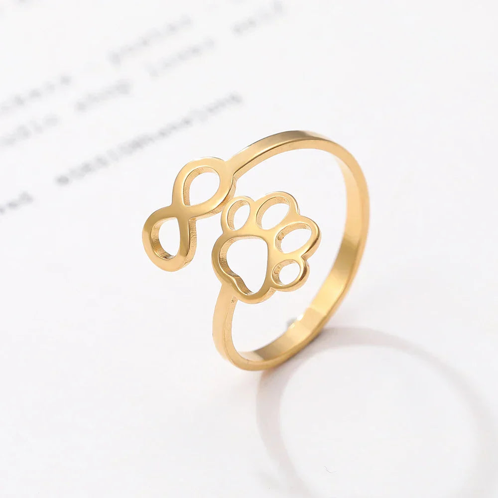 Adjustable Stainless Steel Infinity Paw Ring – Symbolic Partner Ring for Women